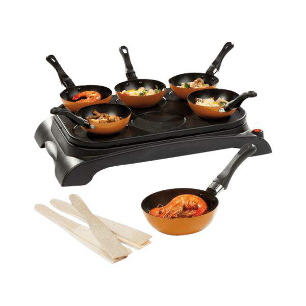 Appareil 2 en 1 mini-woks et mini-crêpes électrique 6 personnes 1000 W 