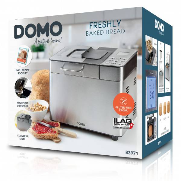 Machine à pain inox XL 1000-1200-1400 g 12 prog - DOMO B3990